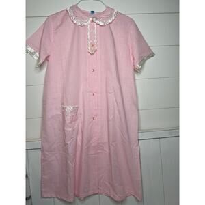 Tommies Vintage New/Unworn Pink House Coat with Satin Trim Button Up Sz 38 MED
